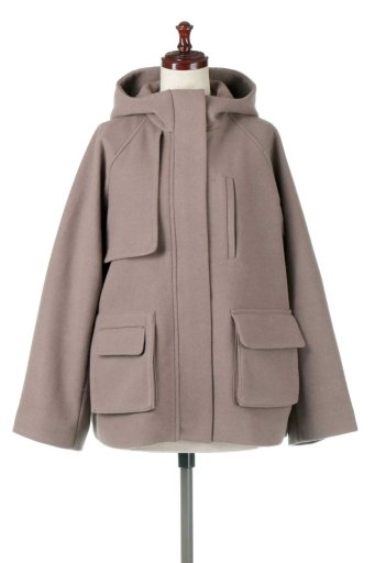 海外ファッションや大人カジュアルに最適なインポートセレクトアイテムのWool Blend Hunting Hoodie Coat ウールメルトン調・フーディコート