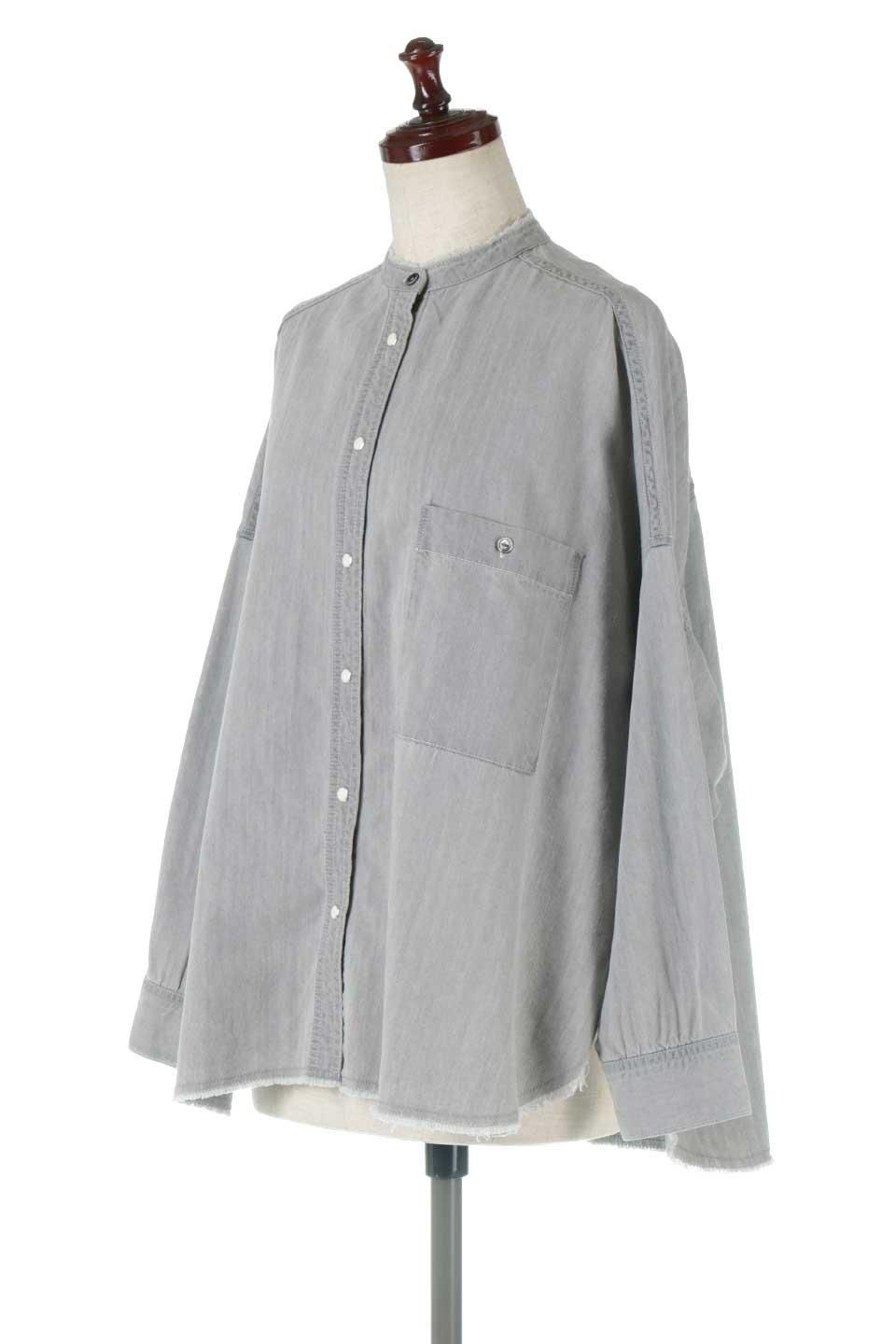 【新品】PLUS OTO.HA テンセルデニムオーバーシャツ　グレー 新品】PLUS OTO.HA テンセルデニムオーバーシャツ グレー